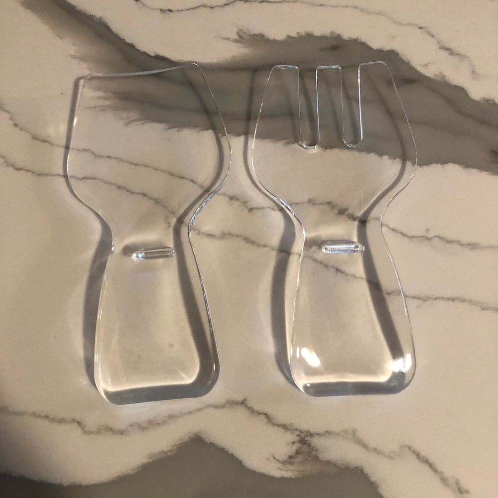 Vintage MCM Lucite Chunky Spoon & Fork Salad Tossers Servers 7" x 3.5"